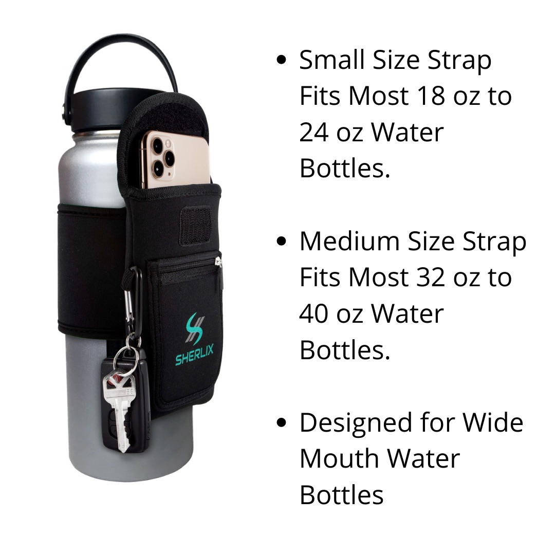 Gym Water Bottle Pouch -Black Medium 32-40 oz Water Bottle Holder